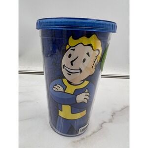 Fallout Vault Boy Vault-Tec Blue Plastic Cold Cup Tumbler with Lid BPA Free